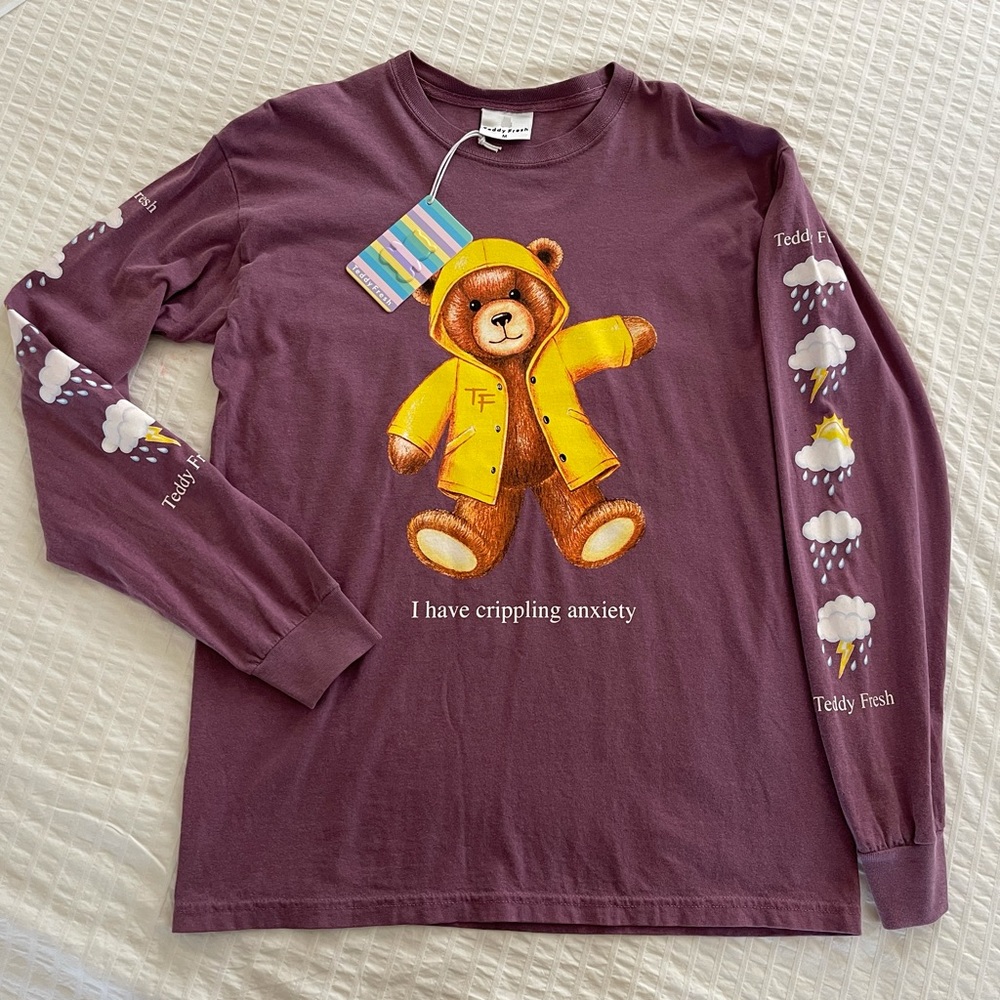 RARE Teddy Fresh long sleeve shirt Unisex size M, “I have crippling anxiety”new